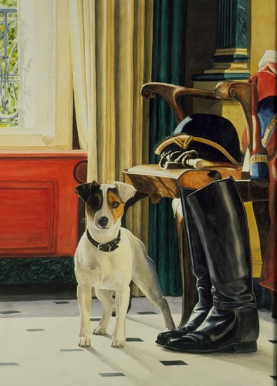 Portrait du Jack Russell terrier d'un bouton de l'Equipage de Bonnelles - Don de M. Cyrille Jubert à la Société de Vènerie